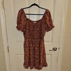 AUW Rust Floral Smocked Mini Dress - Super Cute!